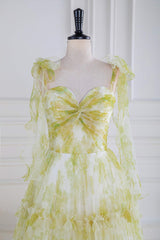 Yellow Floral Knotted A-line Formal Dress