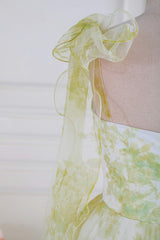 Yellow Floral Knotted A-line Formal Dress