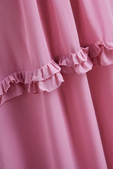 Powder Pink Ruffle-Trimmed Cutout Chiffon Maxi Dress