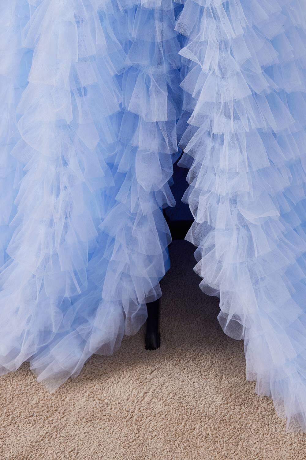 Sweetheart Appliques Light Blue Ruffles Tulle Formal Dress
