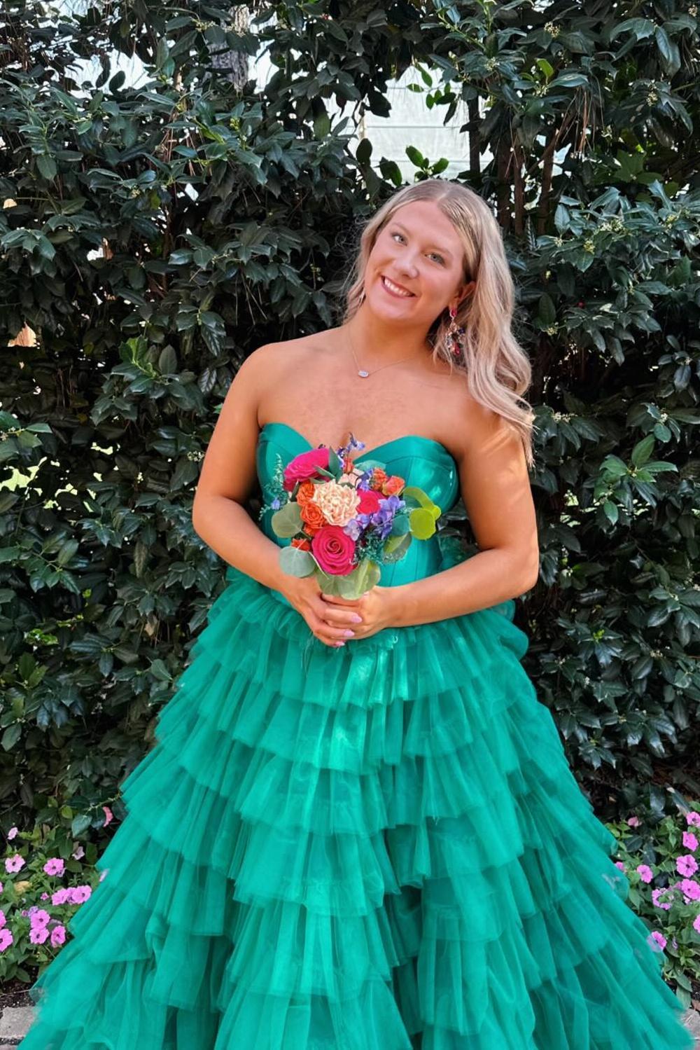Sweetheart Black Tiered Ruffles Formal Dress