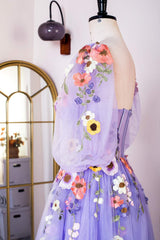 Lavender Floral Embroidery Long Formal Dress