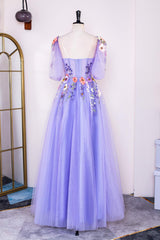 Lavender Floral Embroidery Long Formal Dress
