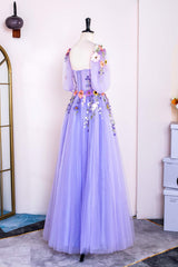 Lavender Floral Embroidery Long Formal Dress