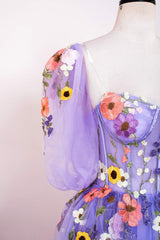 Lavender Floral Embroidery Long Formal Dress