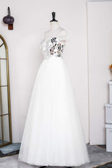 Off the Shoulder White Mirror Glass Tulle Princess Dress