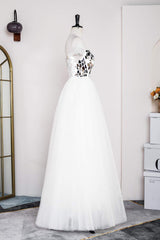 Off the Shoulder White Mirror Glass Tulle Princess Dress