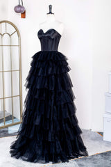 Sweetheart Black Tiered Ruffles Formal Dress