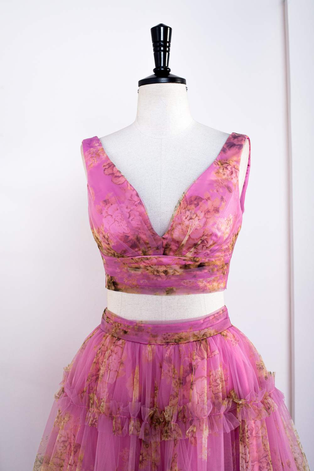 Two Piece Fuchsia Floral Formal Dress