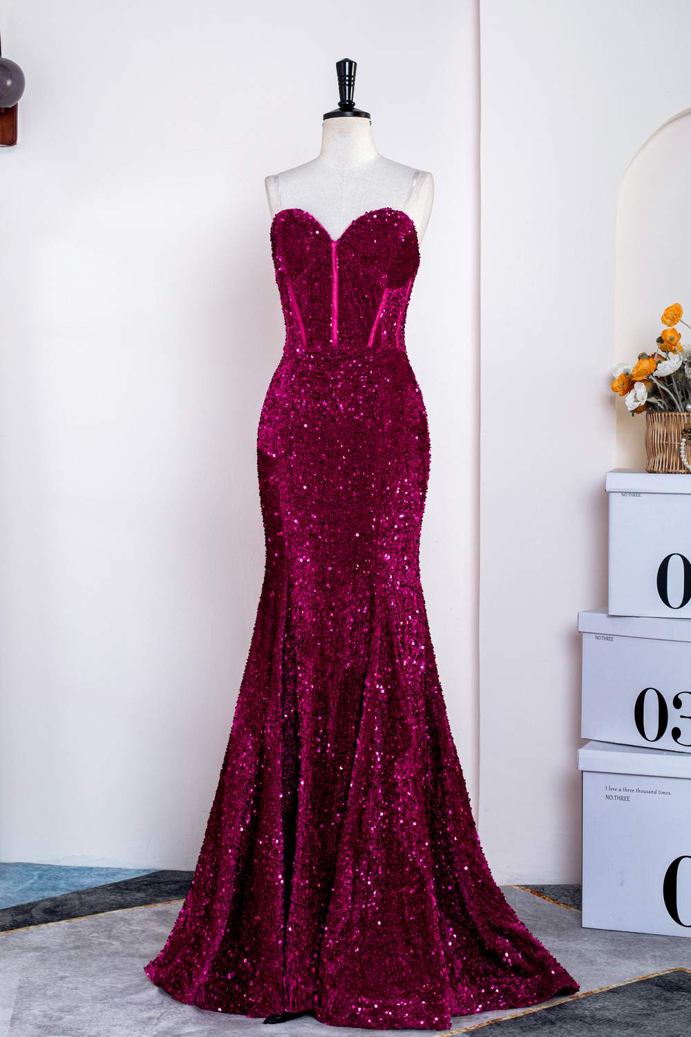 Sweetheart Fuchsia Sequin Mermaid Party Dress