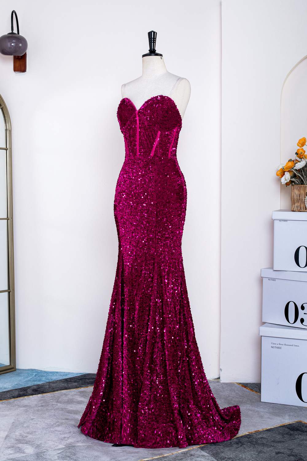 Sweetheart Fuchsia Sequin Mermaid Party Dress