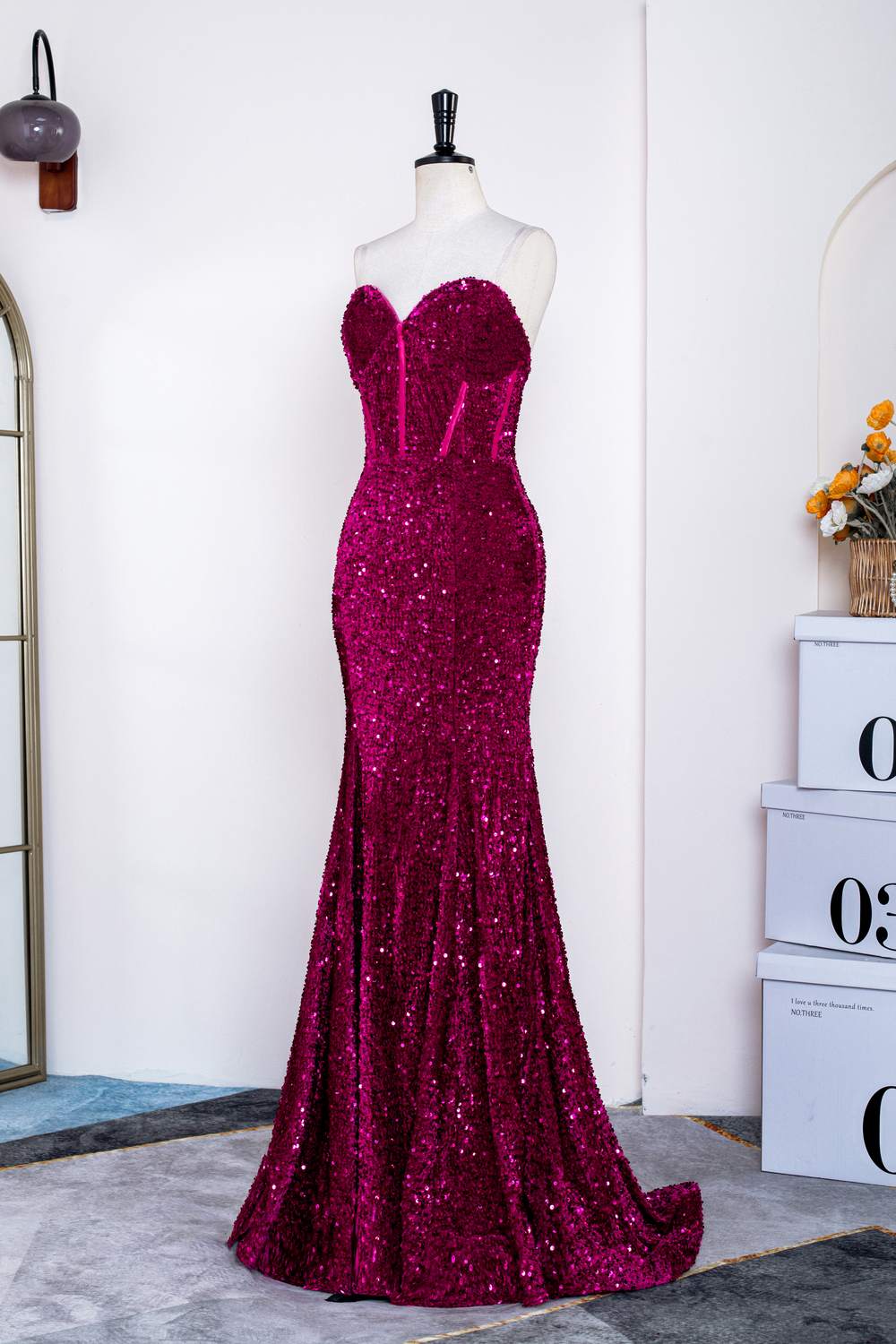 Sweetheart Fuchsia Sequin Mermaid Party Dress