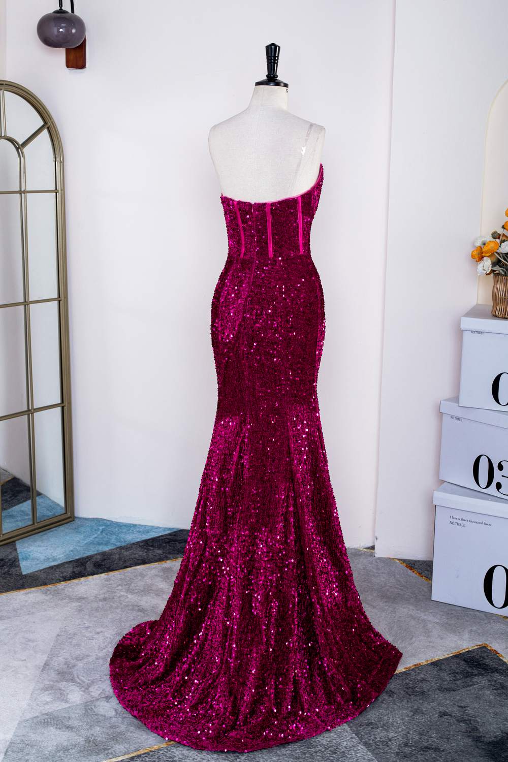 Sweetheart Fuchsia Sequin Mermaid Party Dress