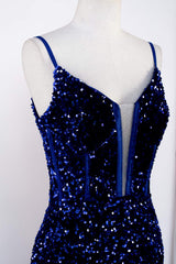 Straps Royal Blue Sequin Mermaid Prom Dress