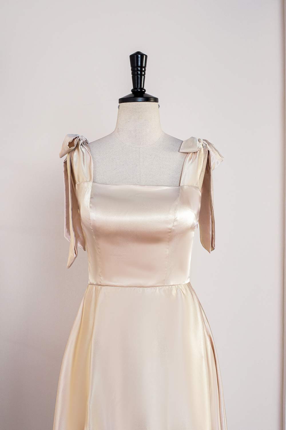 Champagne Squre Neck Tea Length Dress