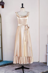 Ruffles Scoop Champagne Tea Length Dress