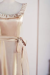 Ruffles Scoop Champagne Tea Length Dress