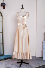 Ruffles Scoop Champagne Tea Length Dress