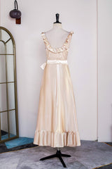 Ruffles Scoop Champagne Tea Length Dress