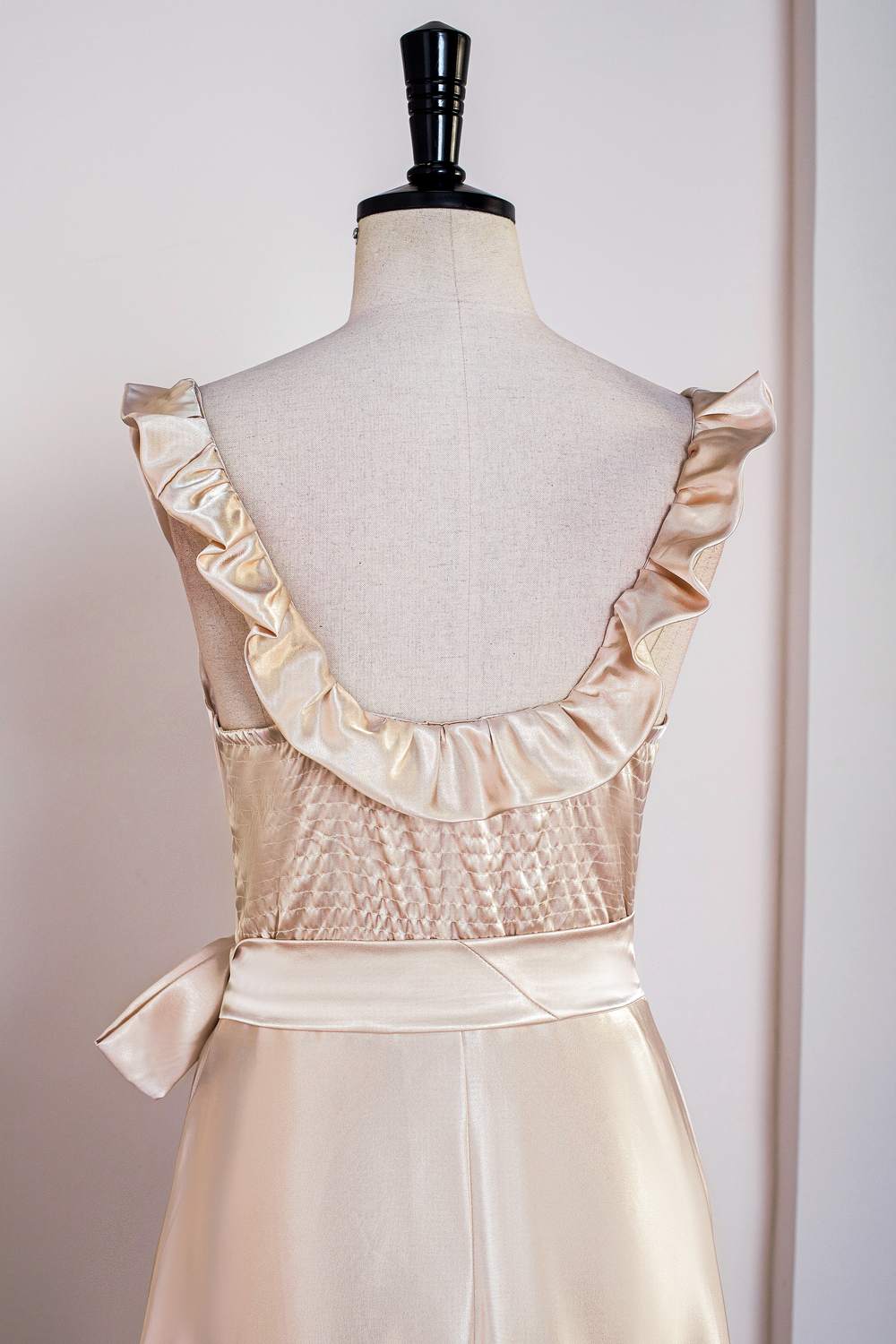 Ruffles Scoop Champagne Tea Length Dress