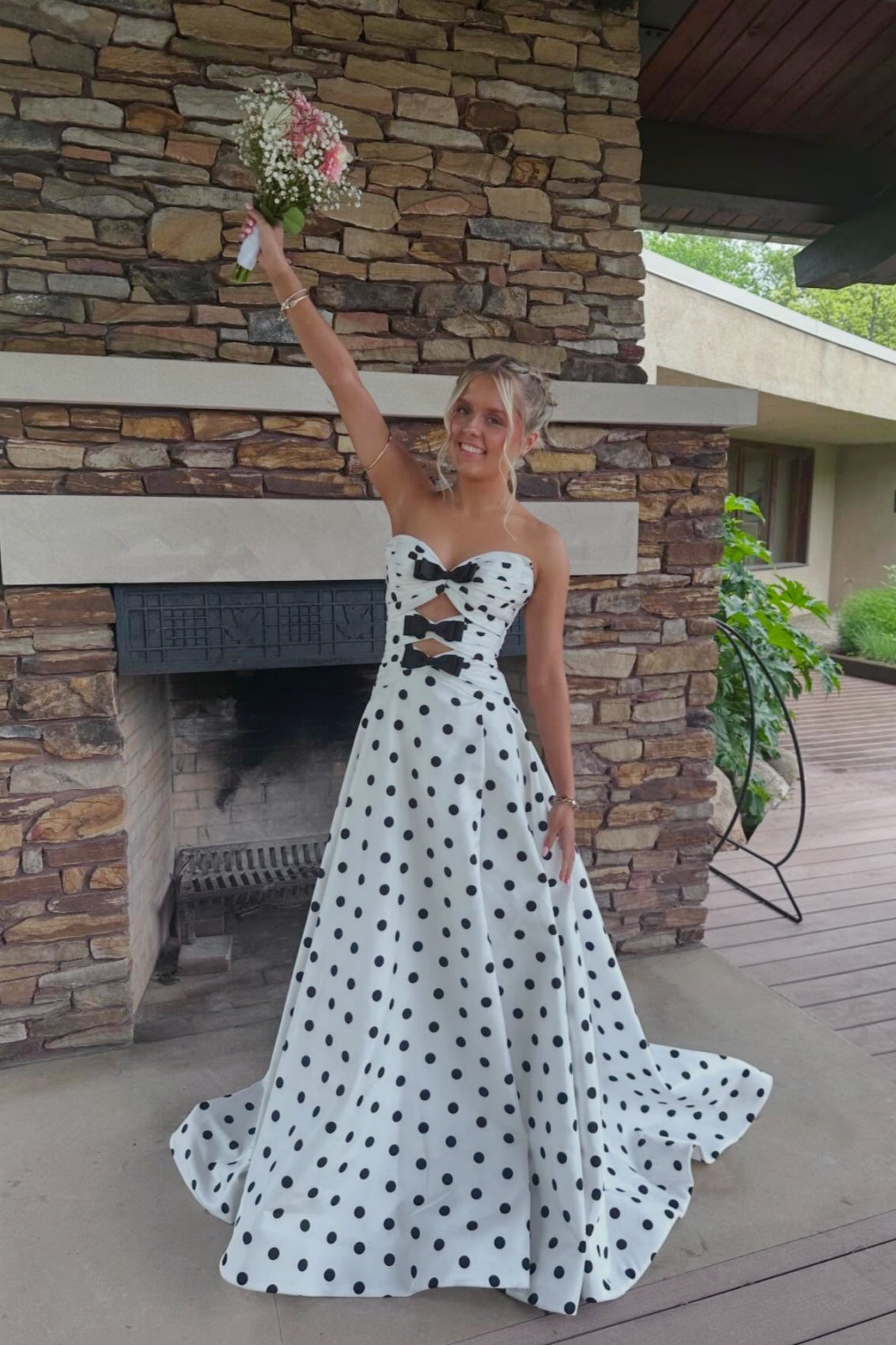 Polka Dot Strapless A-Line Dress