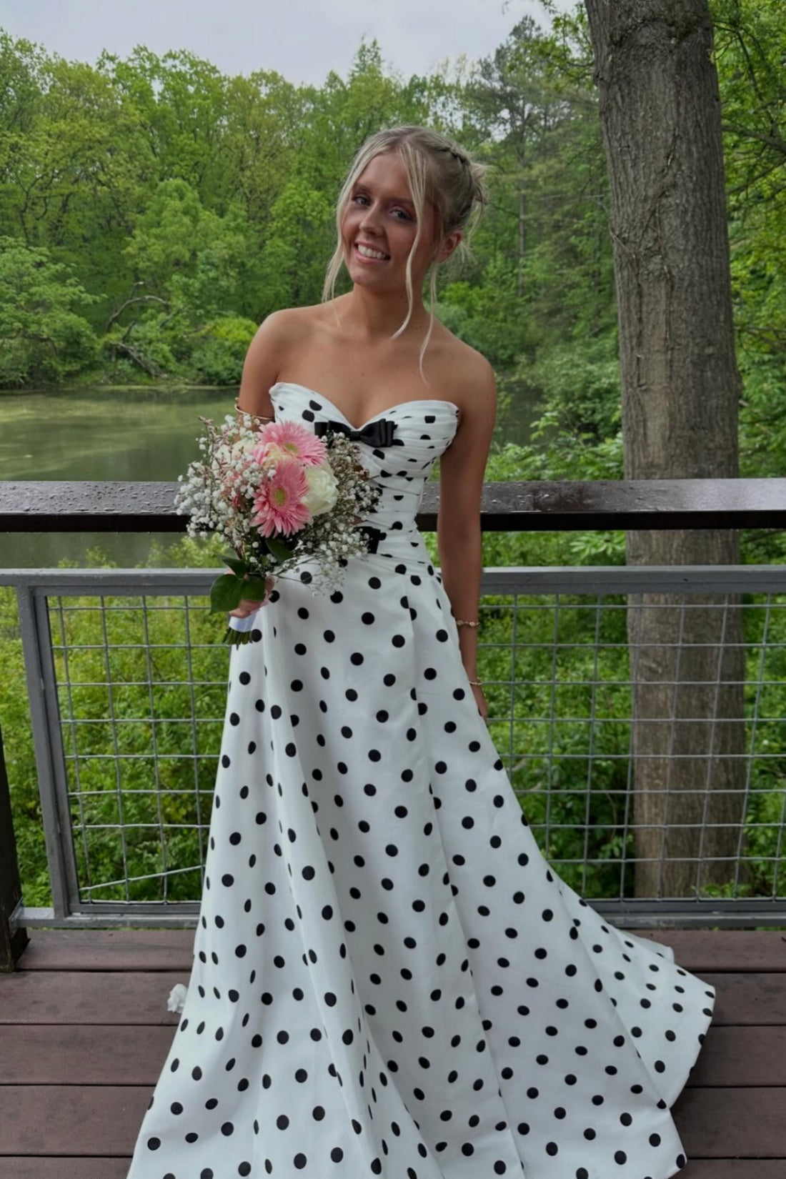 Polka Dot Strapless A-Line Dress