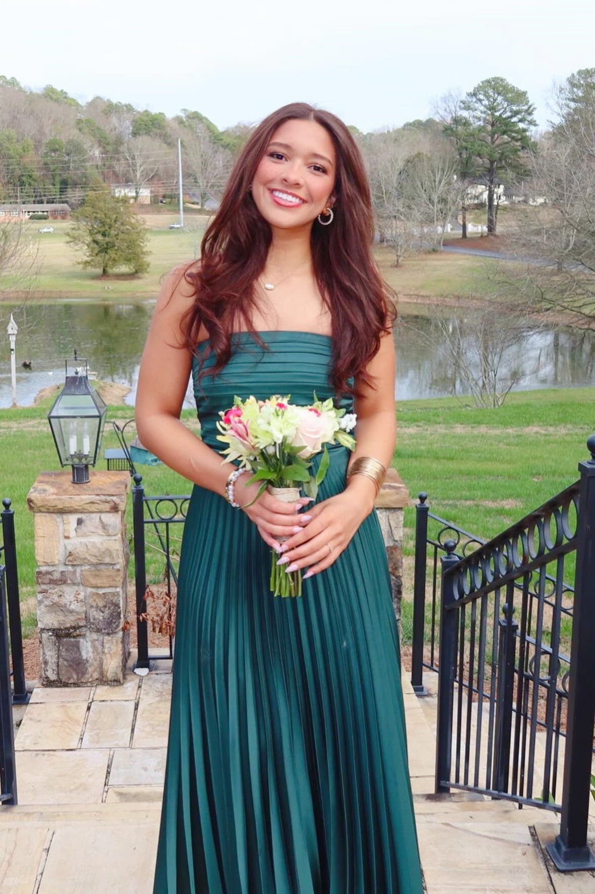 Forest Green Satin Strapless A-Line Maxi Dress