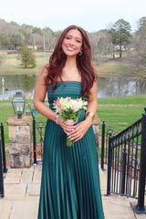 Forest Green Satin Strapless A-Line Maxi Dress