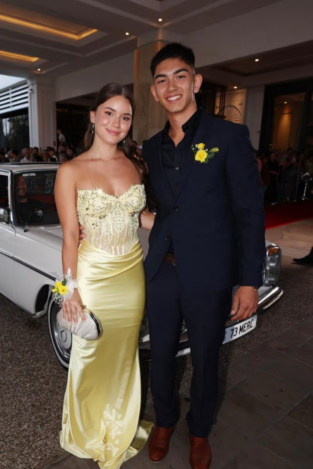 Yellow Sweetheart Embroidered Mermaid Gown