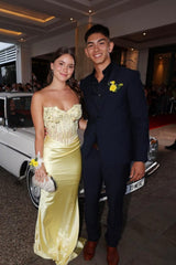 Yellow Sweetheart Embroidered Mermaid Gown