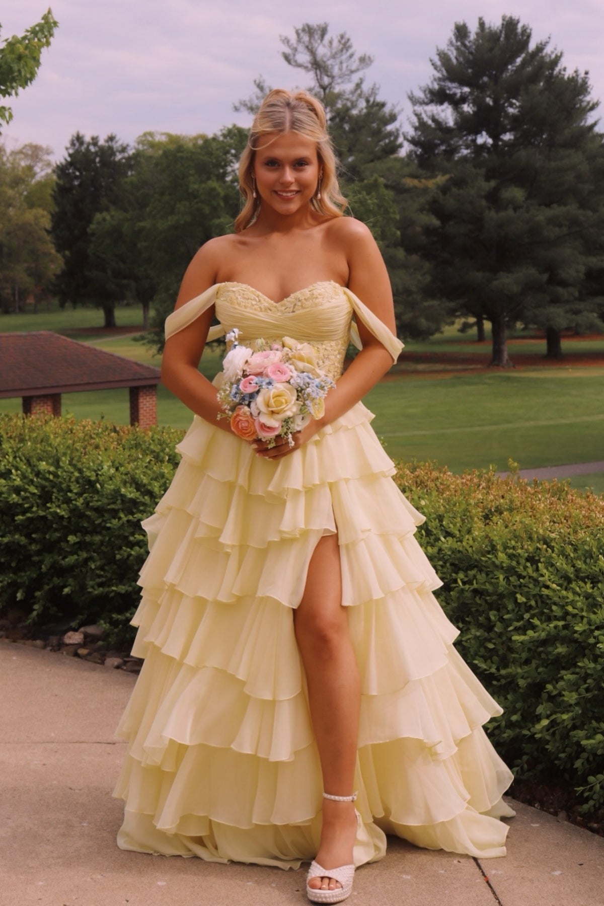 Hot Pink Off-Shoulder A-Line Corset Gown