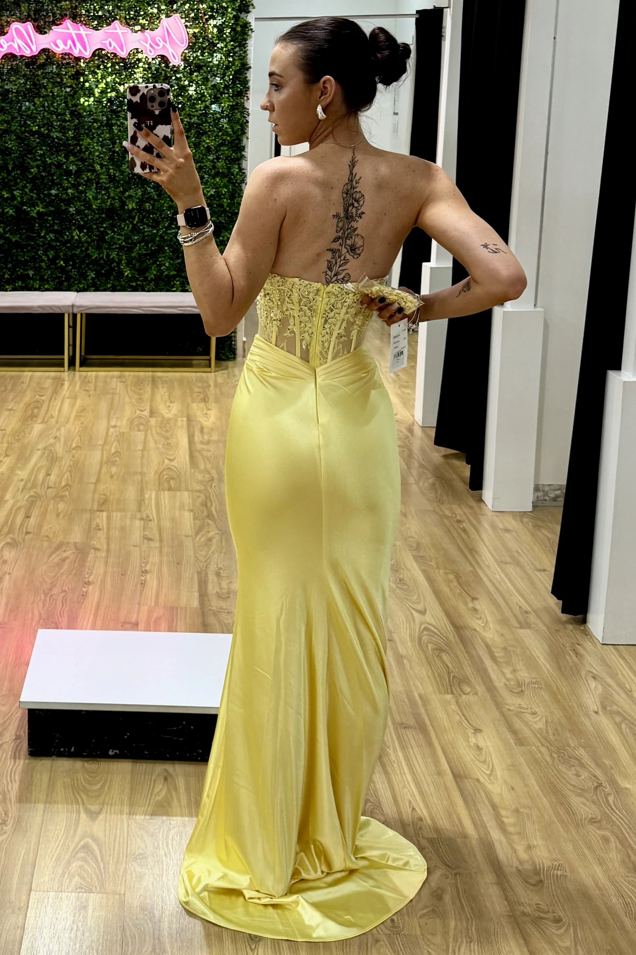 Yellow Sweetheart Embroidered Mermaid Gown