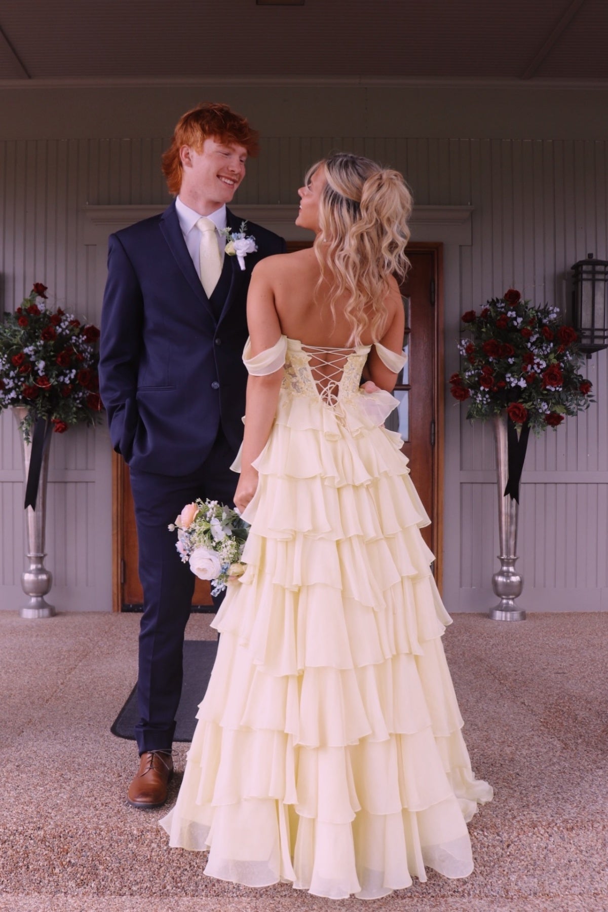 Hot Pink Off-Shoulder A-Line Corset Gown