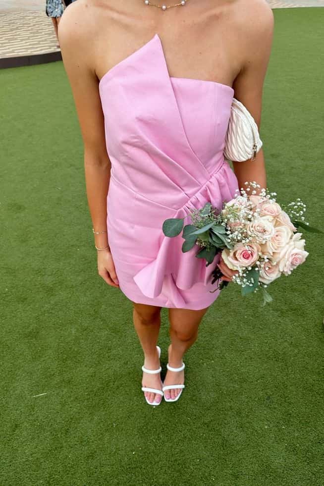Strapless Pink Fitted Mini Drape Dress