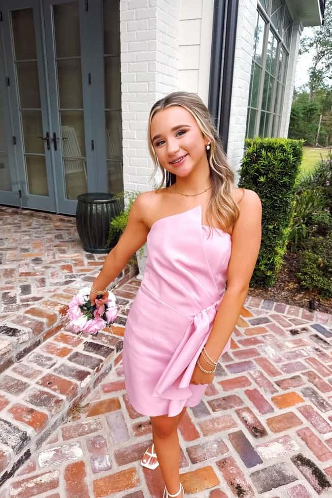 Strapless Pink Fitted Mini Drape Dress