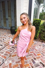 Strapless Pink Fitted Mini Drape Dress