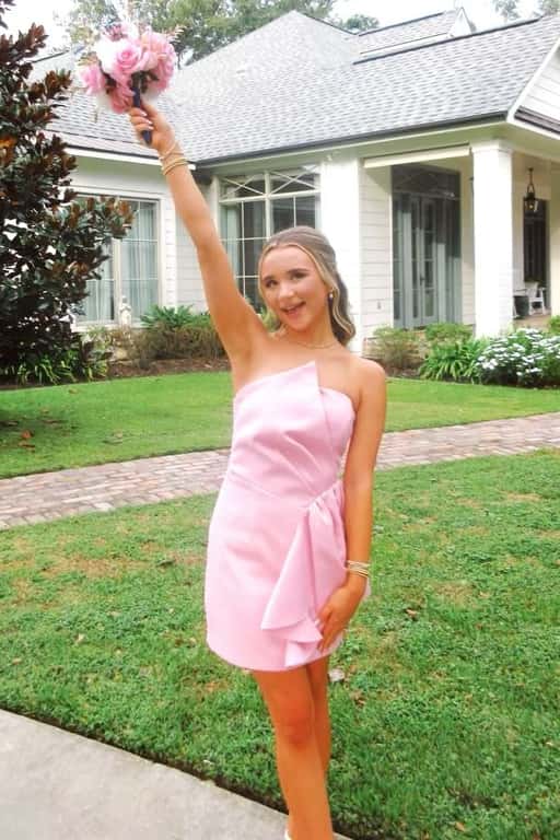 Strapless Pink Fitted Mini Drape Dress