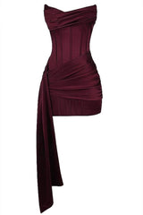 Burgundy Satin Bodycon Mini Dress