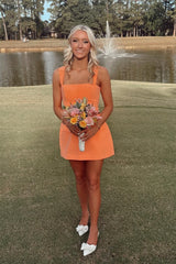 Orange Square Neck A-Line Mini Dress