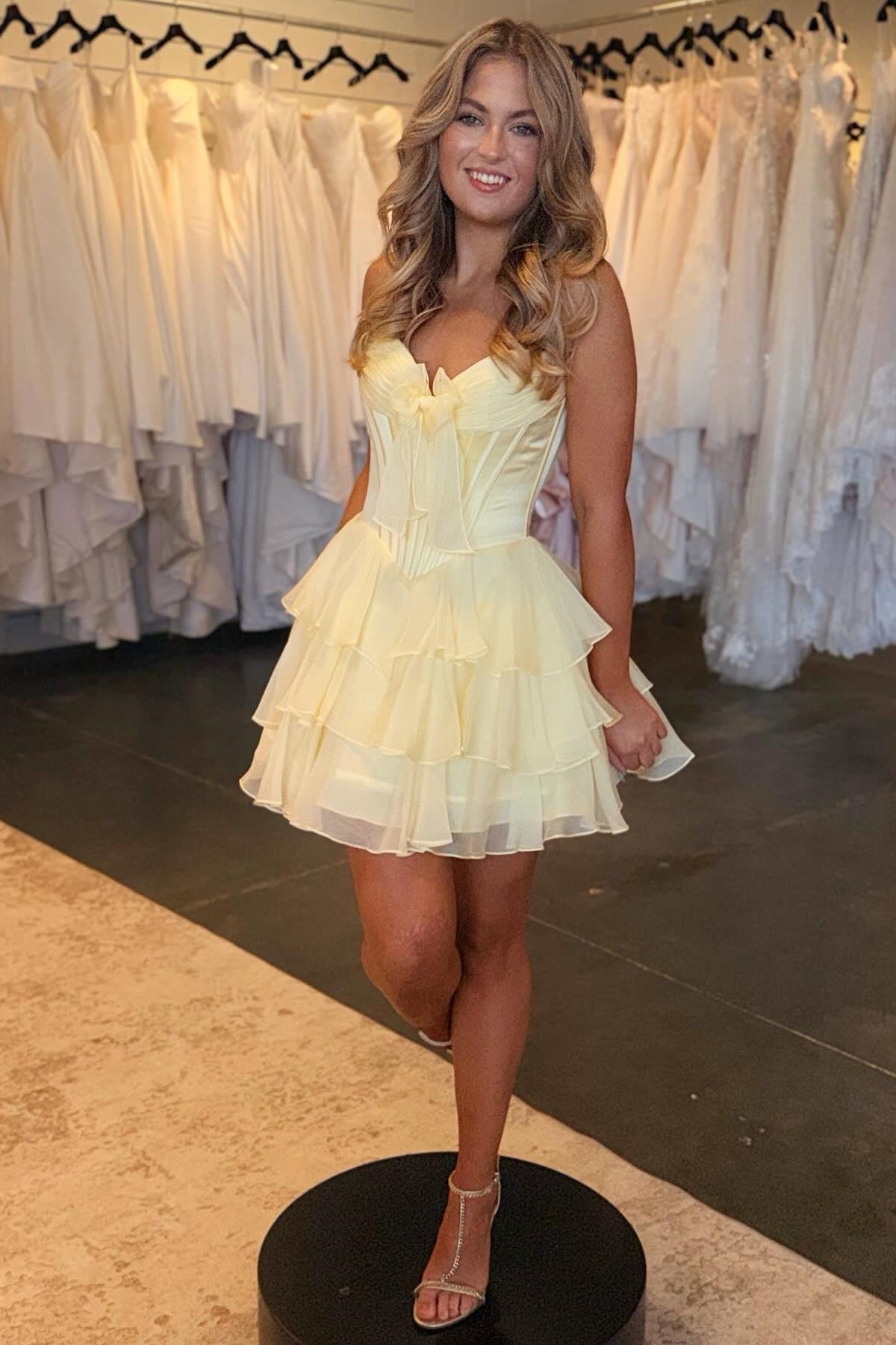Yellow Chiffon Corset Mini Dress