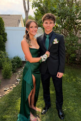Green Spaghetti Strap A-Line Gown