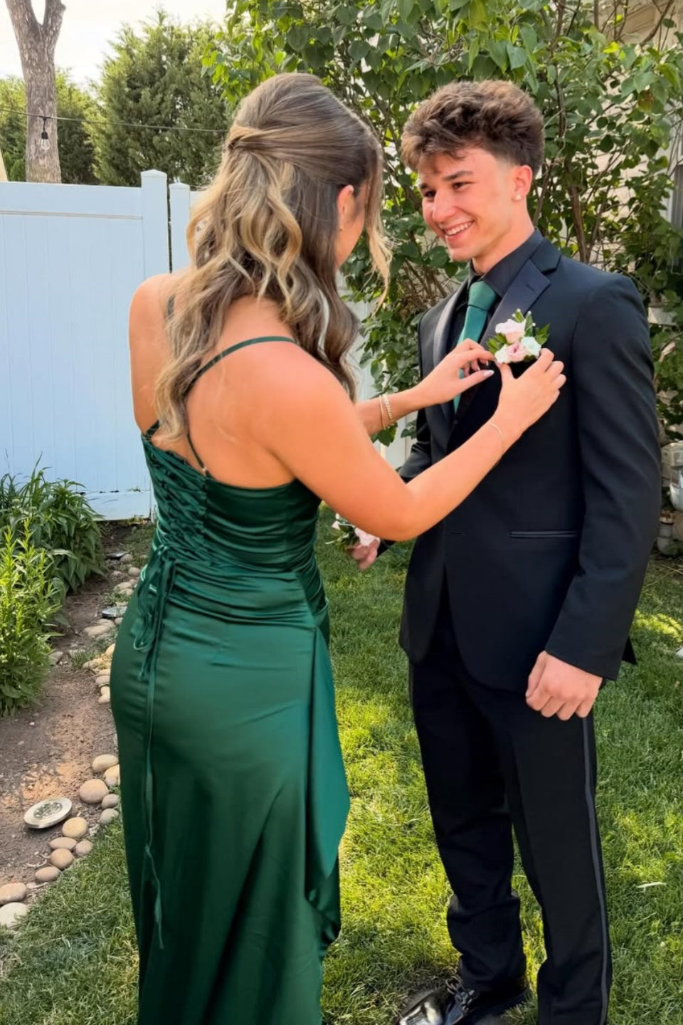 Green Spaghetti Strap A-Line Gown