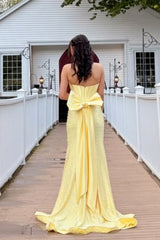 Yellow Satin Sweetheart Sheath Corset Gown