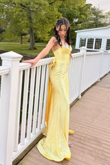 Yellow Satin Sweetheart Sheath Corset Gown