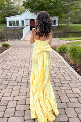 Yellow Satin Sweetheart Sheath Corset Gown