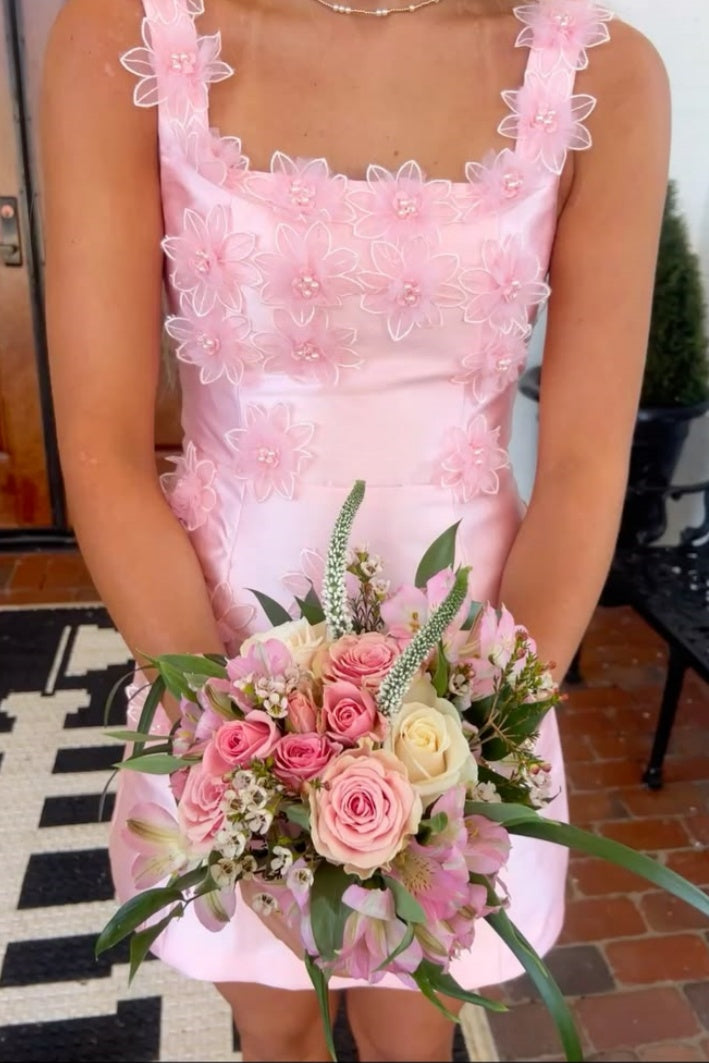 Pink Floral A-Line Mini Dress