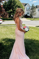 Pink Sequin Fitted Slit Gown