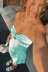 Mint Green Strapless Twist Cutout Mini Dress