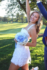White Tulle Floral A-Line Mini Dress