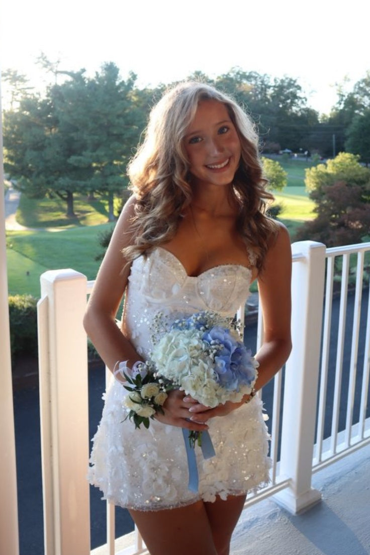 White Tulle Floral A-Line Mini Dress
